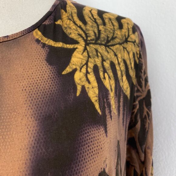 Putri Diana Batik Brown Tunic Blouse Top Med Long Sleeves Boho Whimsy Fairy Goth - Picture 4 of 10